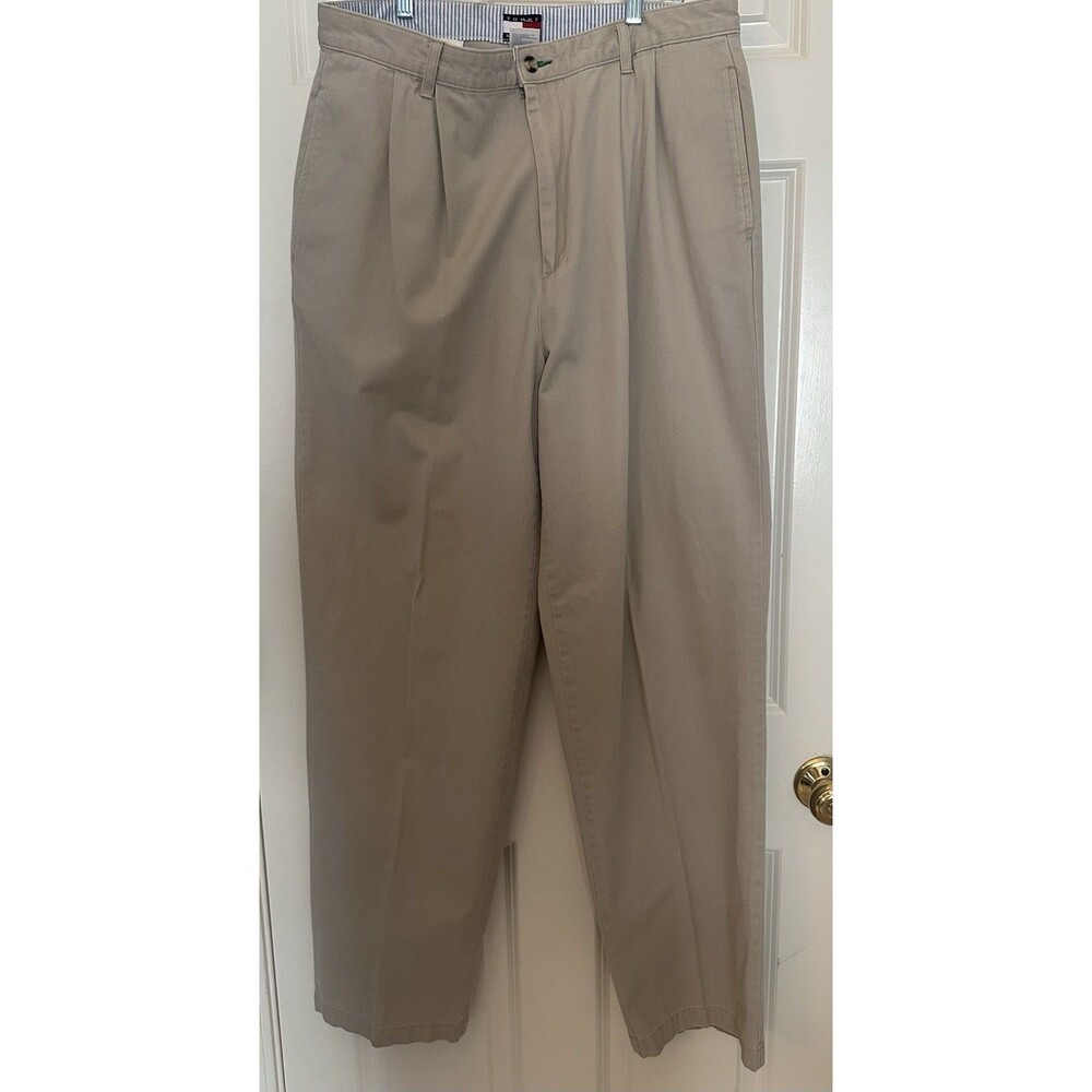 Tommy Hilfiger TALL Pants Mens 36x35 Beige Chino Pleated 100% Cotton Khakis VTG